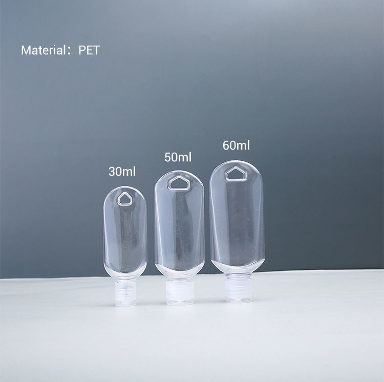 Refillable Clear 50ML PETG Heart Shaped Travel Bottle With Hook Alcohol Spray Cap